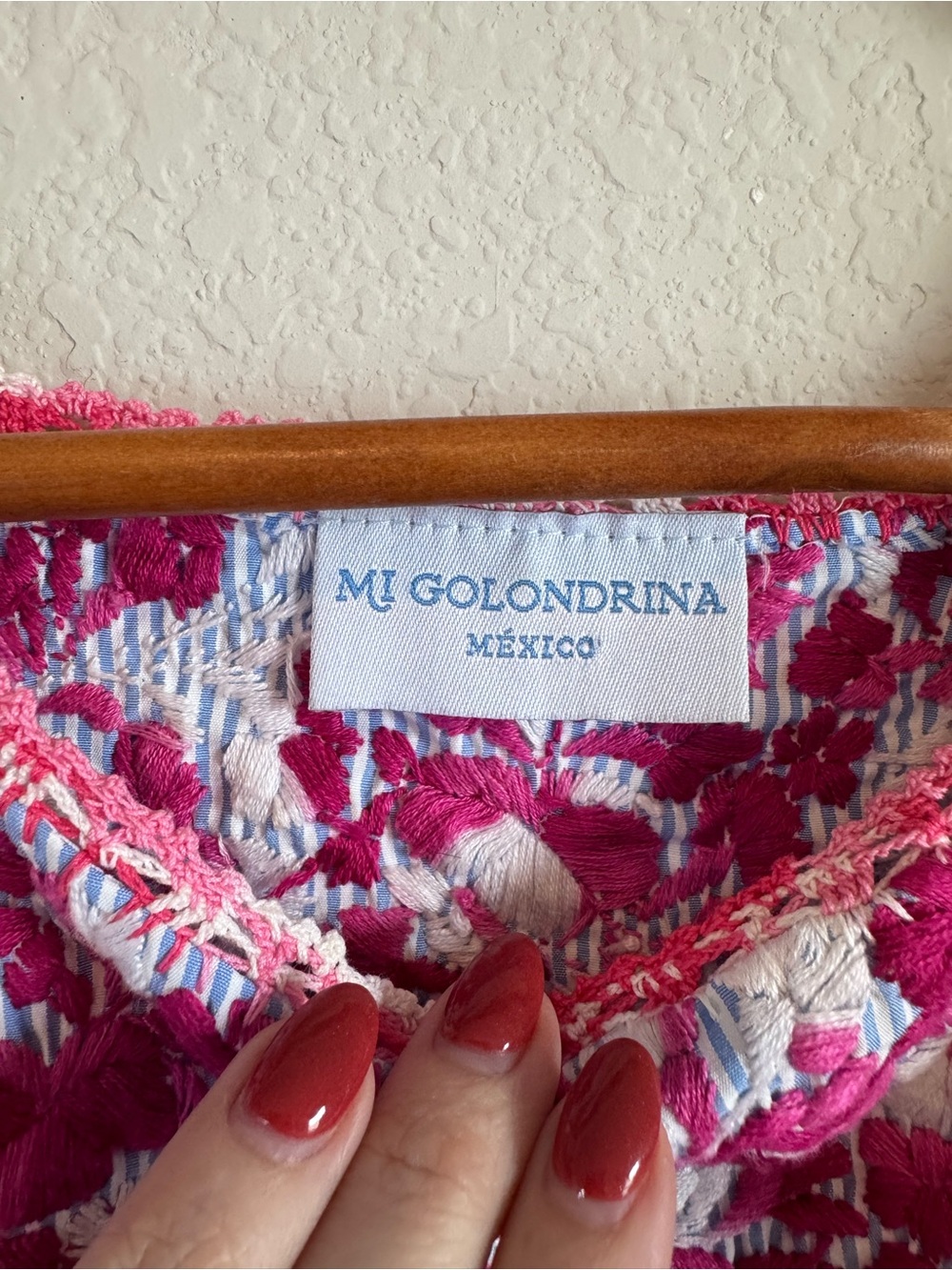 Mi Golondrina Blue Striped Pink Floral Embroidered Tunic Top Size Small - Picture 4 of 8